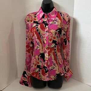 Vibrant Violet & Claire paisley Button-Up Blouse size L